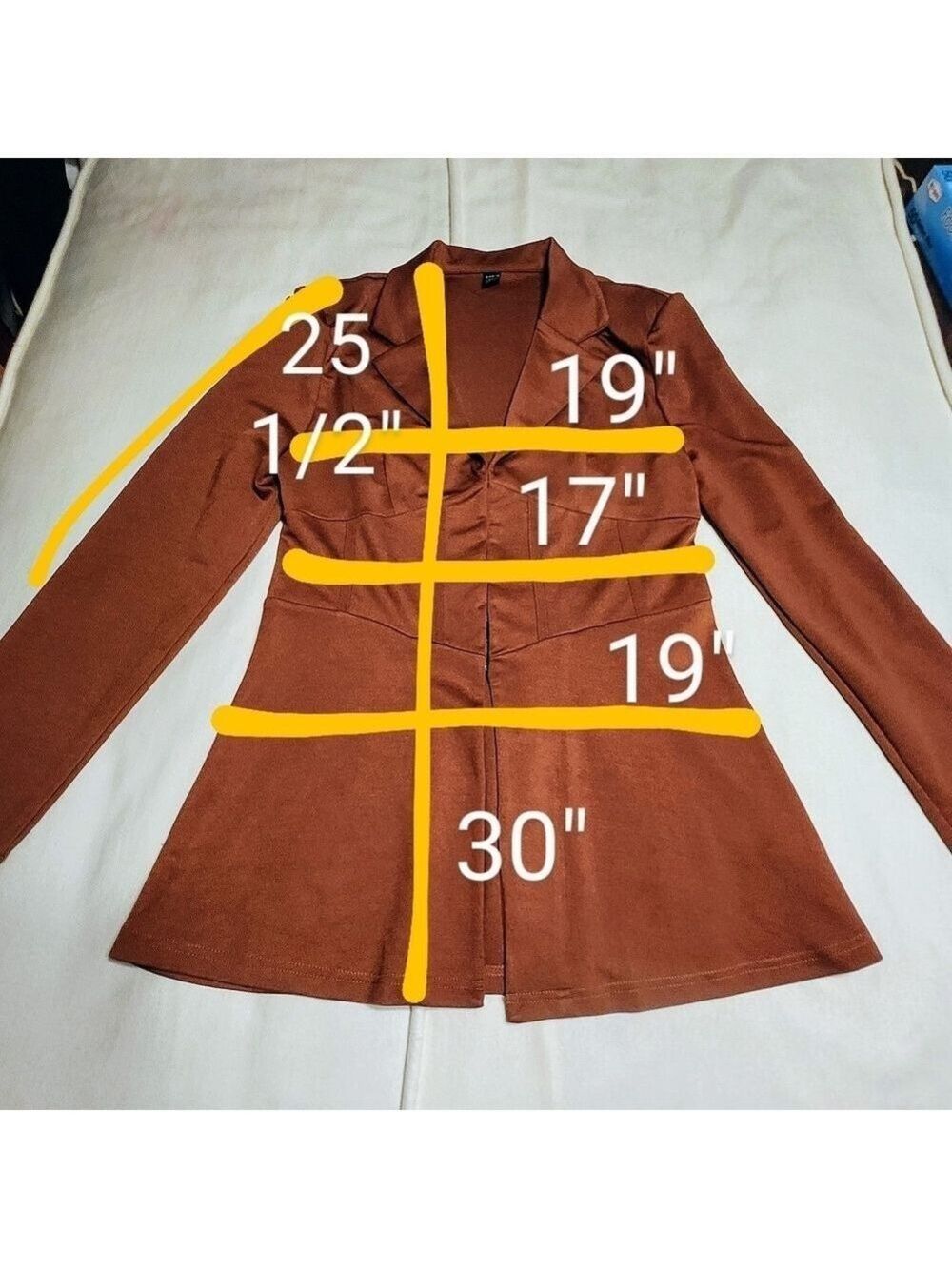 Shein Brown Hook And Eye Blazer Jacket Size 8 10 - Picture 10 of 10